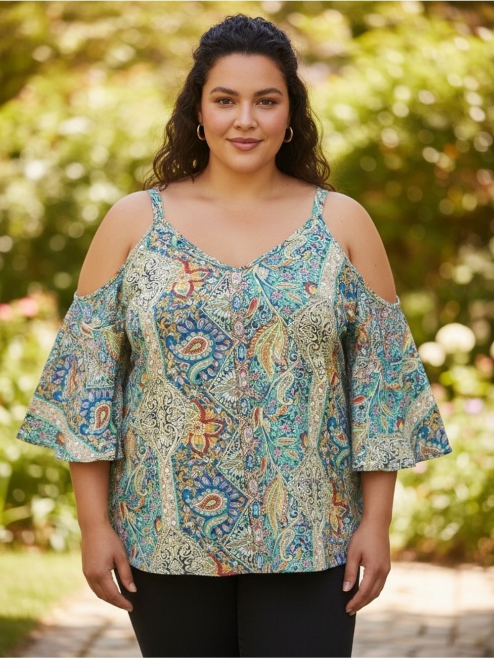 ✨3/$10 or 5/$15 SHEIN Curve Multi-colored Paisley Bohemian Top size 2XL
